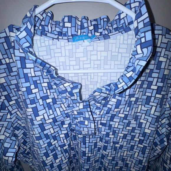 J McLaughlin Women Durham Blue Geometric Print Cowl Neck 3/4 Sleeve Top Sz M - Picture 9 of 11